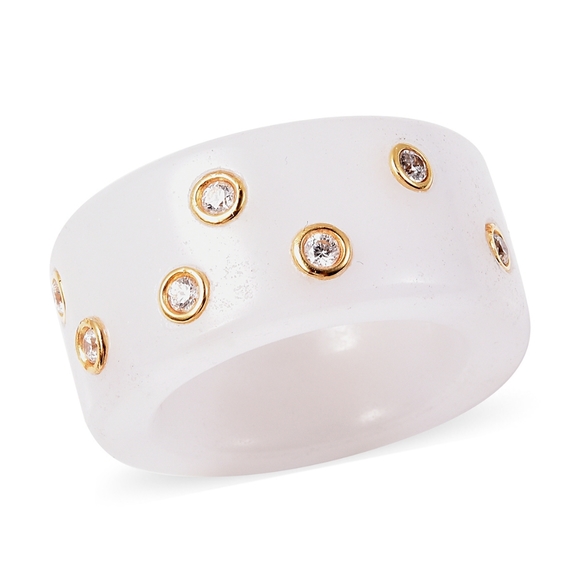 Hand Carved Burmese Jade Swarovski Zirconia band ring - Picture 7 of 8